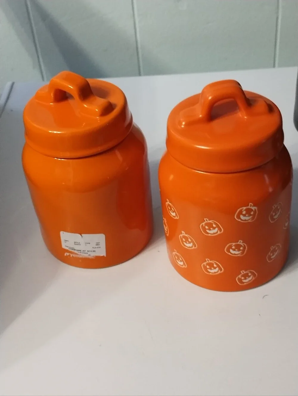 New Rae Dunn Orange 'BOO' & 'TREATS' Ceramic Halloween Canister Set